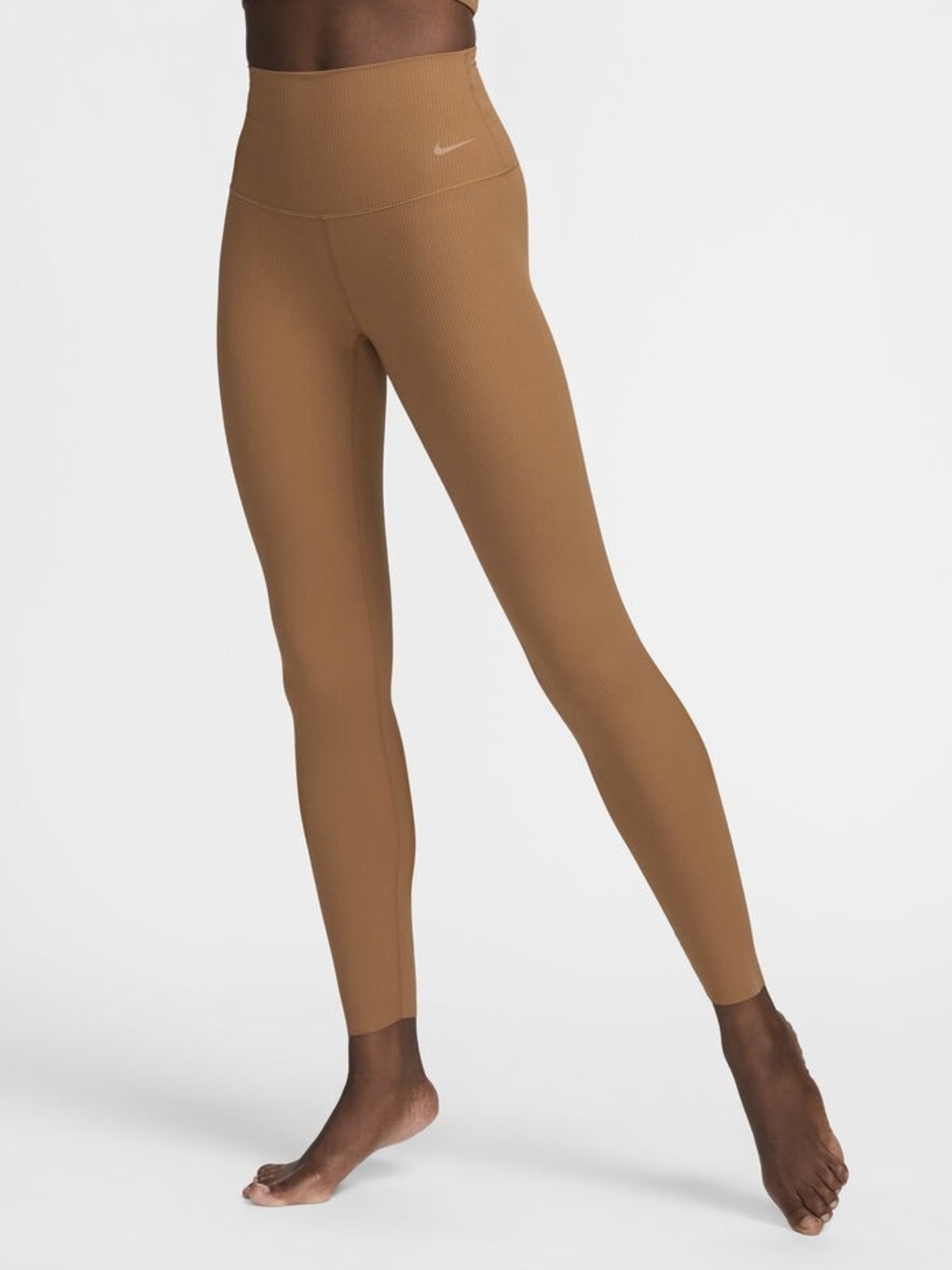 Nike Zenvy Rib High-Waisted 7/8 Leggings in light British tan Size XXS